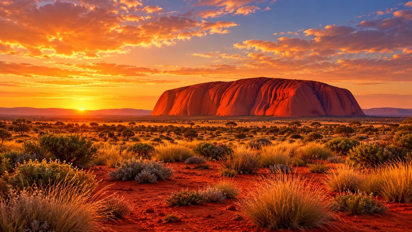 Uluru · desktop. Uluru’s red rock changes colour with the Outback light. Prepared for desktop screens.