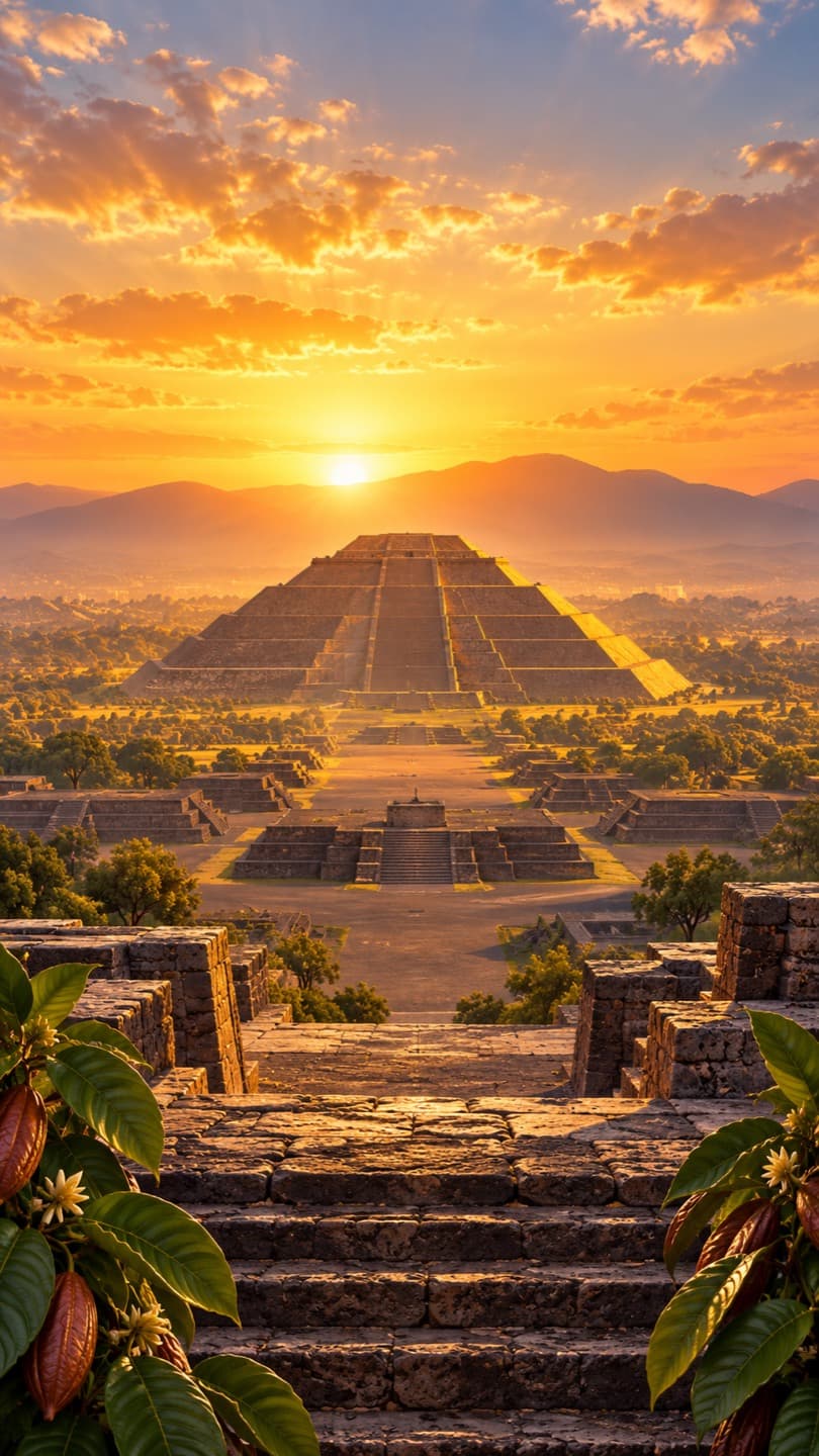 Teotihuacan · mobile. The pyramids of Teotihuacan beneath Mexico’s warm skies. Prepared for mobile screens.